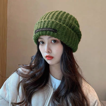 Hat Autumn and Winter Fashion Korean Knitted Hat Piled Big Head Big Brim Wool Hat All-match Face Show Small Warm Cold Hat