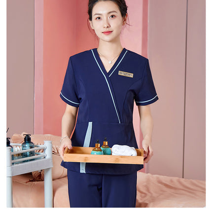 [SPA beauty salon] beautician summer short-sleeved overalls confinement center foot bath massage technician clothes suit