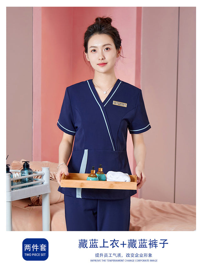 [SPA beauty salon] beautician summer short-sleeved overalls confinement center foot bath massage technician clothes suit