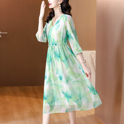 French Style Gentle Dizzy Dyed dress Women's 2024 Summer New Fashionable Elegant Lace-up Waist Slimming Dress