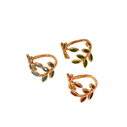 Pure Copper Oil Drop Fashion Niche Geometric Leaf Pattern Ring Adjustable Size Ring for Women Factory Direct Sale Wholesale
