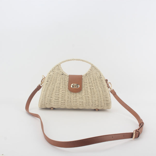 One Piece Hair Woven Bag Women's Bamboo Woven Bag Rattan Woven Bag Seaside Beach Portable Large Capacity Crossbody Bag Tote Bag