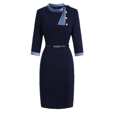 Temperament Socialite Tweed Style Contrasting Color Professional Dress Women 2024 New Beauty Salon Hotel Front Desk Workwear Skirt