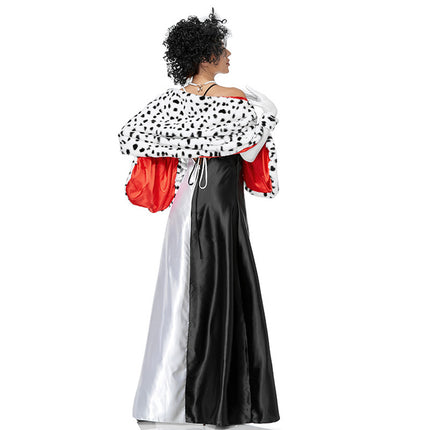 Foreign Trade Black and White Long Skirt Fur Shawl Kuiara 101 Dalmatians Movie Cosplay Dress Suit Women's Clothing