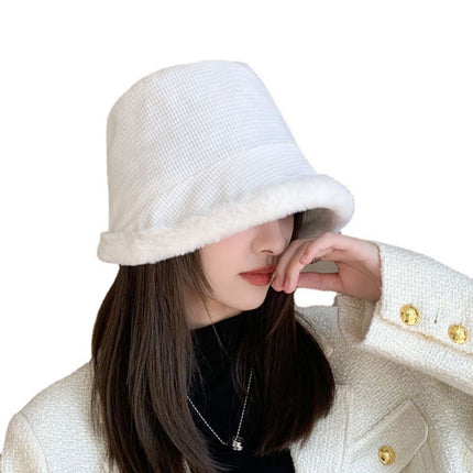Autumn and Winter Fur Bucket Cap Women's Ear Protection Warm Cycling Lei Feng Cap Japanese Big Head Wai Face Small Mongolian Cap