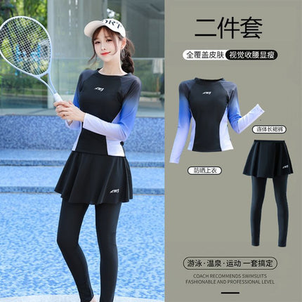 Conservative Swimsuit for Women 2025 New Slim Split Wetsuit Covering Belly Long-Sleeved Pants Sun Protection Two-Piece Set Large Size