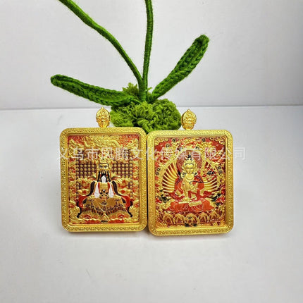 Double-Sided Three-Dimensional Relief Wutai Mountain Dragon Five Gods Thangka Twelve Zodiac Guardian Deities Birth Year Buddha Necklace Pendant for Men and Women