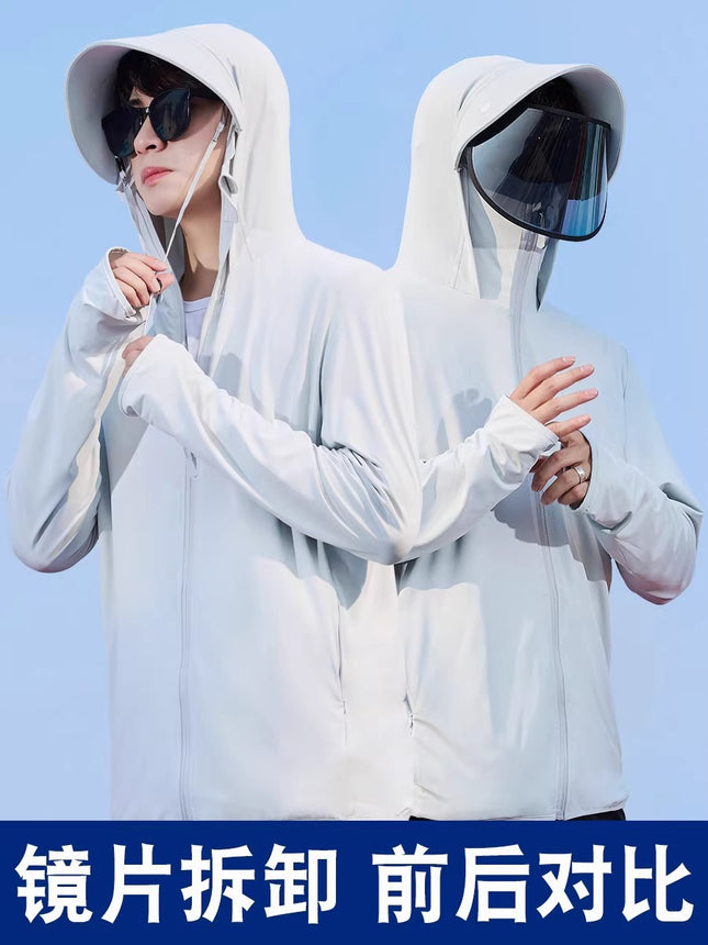 Ice Silk Breathable Thin Men's Sunscreen Clothing Fishing Sunscreen Clothing Hooded Men's Anti-UV Skin Clothing Sunshade Outdoor Men