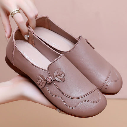 2026 Mom's Shoes: Soft Sole, Comfortable, Non-Slip, Middle-Aged Leather Shoes, Flat Shoes for Middle-Aged and Elderly Women, Spring and Autumn Style