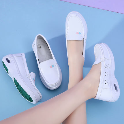 Nurses' Shoes Women's Summer Genuine Leather Spring and Autumn Air Cushion Soft Sole White Medical Shoes Thick Sole Increased Breathable Not Tired Feet