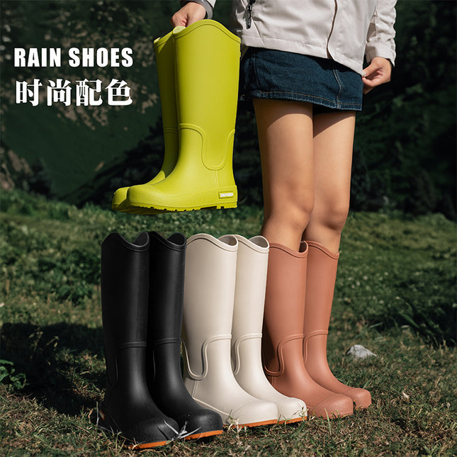 2024 New Cross-border Time Wear Rain Boots Women's High Rain Boots Outdoor Korean-style Waterproof Warm Long Boots