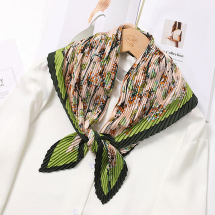 New wrinkled small square scarf female Korean imitation silk printed wrinkled small scarf Joker scarf decorative scarf wholesale