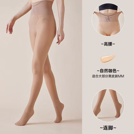 Flower Fairy Water Light Socks Autumn and Winter fleece-lined Thickened Leggings Women's High Waist Abdominal Hip-lifting Pantyhose Light Leg Artifact