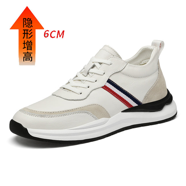 Men's shoes striped invisible inner height increasing shoes 8cm thick bottom white shoes 6 breathable trendy cowhide sneaker casual board shoes