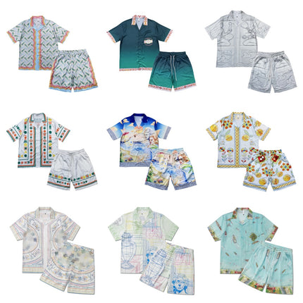 Foreign Trade Casual Hawaiian Beach Printed Short-Sleeved Shirt Cuban Collar European and American Retro Vacation Shorts Two-Piece Set