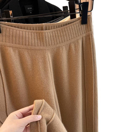 Cashmere Knit Wide-Leg Pants for Women, High-Waisted, Drapey, Long, Thickened, Floor-Length Pants for Outerwear