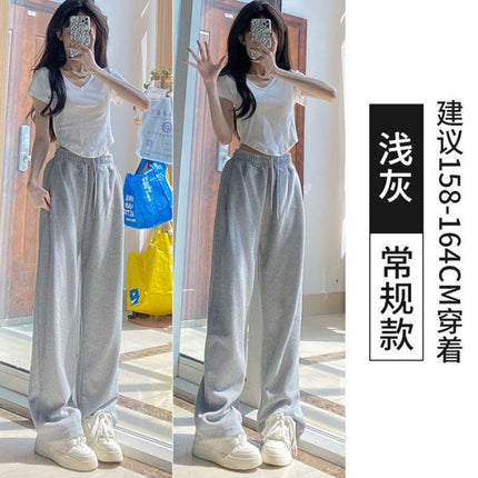 White and Gray Wide-Leg Petite Spring and Summer Straight Casual Pants High-Waisted Thin Sweatpants Sports Pants for Women