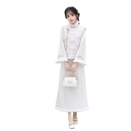 Chenille Jacquard Cheongsam 2024 Winter New Printed Leather Vest Improved Girls' Daily Wearable Vest