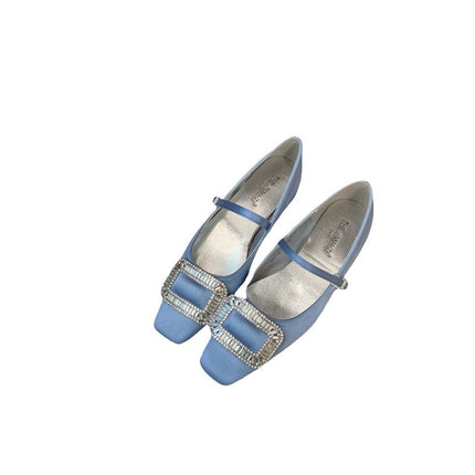 Spring 2025 New Style Style Style Red Mary Jane Shoes French Flat Rhinestone Single Shoes Fairy Shoes