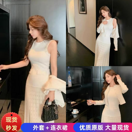 M2026 Spring and Summer New Cross-Border Foreign Trade Women's Clothing French European and American Style Elegant Sleeveless Long Dress Knitted Dress