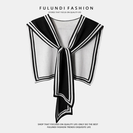 Korean Style Navy Style Internet Celebrant Shawl Women's Black and White Striped Outer Shirt Spring and Autumn Knitted False Collar Air-conditioned Room Shoulder
