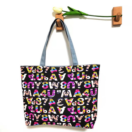 Korean Style Simple Cartoon Canvas Bag for Women, Cross-Border Large-Capacity Commuting Versatile Shoulder Tote Bag for Women
