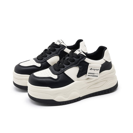 Genuine Leather Women's Casual Shoes 2024 Spring New Thick-Soled Inner Heightening White Shoes Thick-Soled Board Shoes Sports Shoes