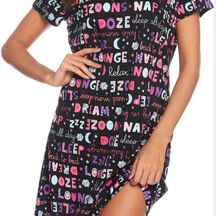 2025 European and American Amazon Spring and Summer New Short-Sleeved Cartoon Printed Nightgown Home Wear Women's Casual Style Dress