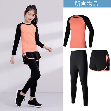 Children's Running Clothing Sports Suit Tights Girls Yoga Training Basketball Quick-Drying Clothing Elastic Sweat-Absorbent Fitness Clothing