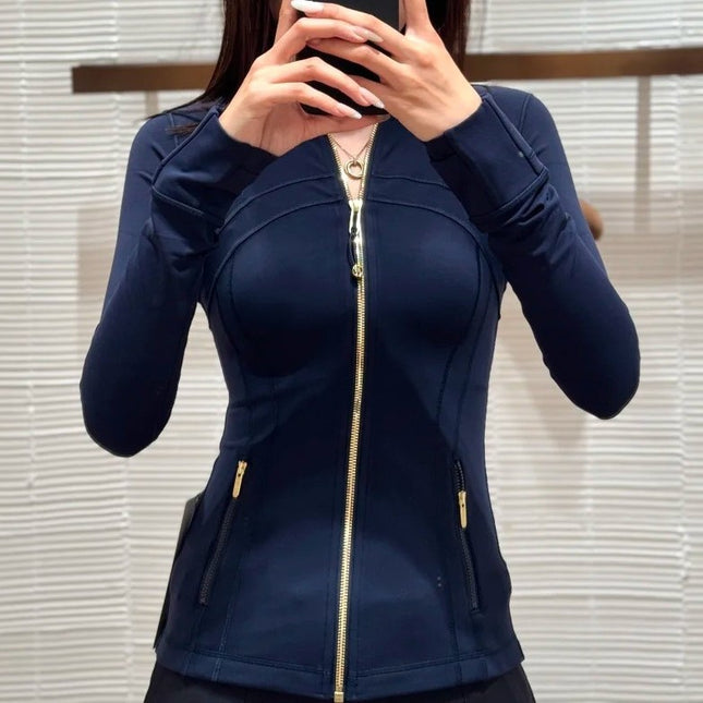 Lulu Yarn Vibration Gold Label Stand Collar Short Jacket Sports Yoga Wear Slimming Sports Jacket for Women