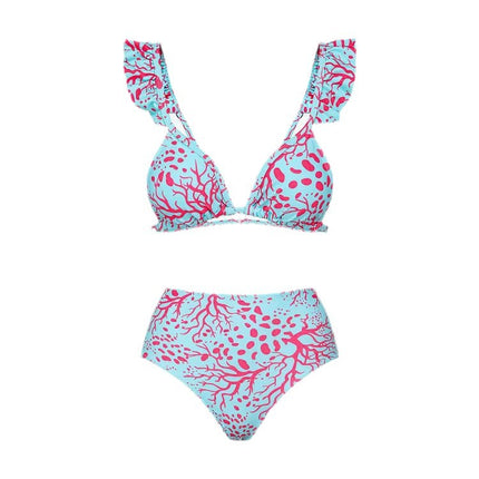 European and American Style Printed Bikini for Women, Quick-Dry Three-Piece Set, Backless Conservative Two-Piece Swimsuit, Tummy-Covering Hot Spring Swimwear Bikini
