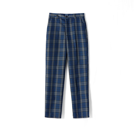 Factory Direct Sales Special Price Men's and Women's Plaid Trousers High-Waisted Student Trousers Evening Matte Gray Small Grids Olive Grids Class Uniform