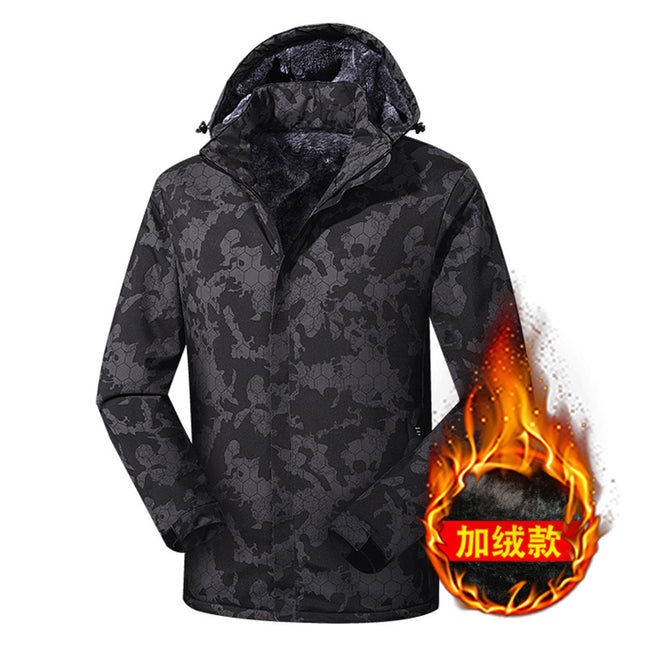 Winter Couple's Jacket, Outdoor Windproof and Waterproof Camouflage Jacket, Fleece-Lined and Thickened Cold-Proof Clothing, Removable Hood, Men's Clothing
