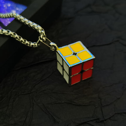 Street fashion personalized accessories colorful Rubik's cube necklace men's and women's accessories ins personalized hip hop fun sweater chain