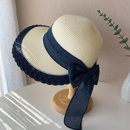 [Great Value] French Style Socialite Flat Top Hat 2025 New Summer Elegant Pearl String Sunshade Woven Straw Hat