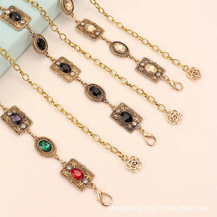 Cross-Border Vintage Bohemian Rhinestone Belt, Fashionable Hollow-Out Antique Silver Chain, European and American Luxury Rhinestone Waist Chain