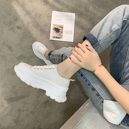 Henry McQueen White Shoes Women's 2022 New McQueen Lace-up Canvas Platform Shoes Heightened Sports Torre Shoes