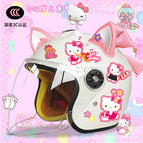 Children's 3c thickening + cat t2 / White half helmet + rocking cat + pink and white fox ears + pink butterfly