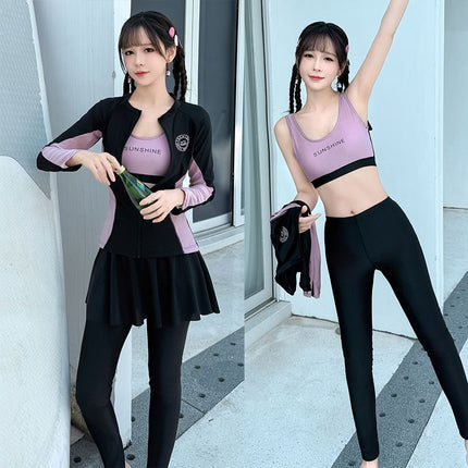 Women's Summer Swimsuit Plus Size Split Conservative Snorkeling Sun Protection Long-Sleeved Pants Four-Piece Set Jellyfish Sports Surfing Swimsuit Quick-Drying