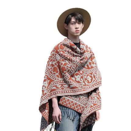 New Cross-Border Retro Cloud Totem Jacquard Ethnic Style Shawl Cloak Sichuan-Xizang Xinjiang Travel Photo Slit Scarf