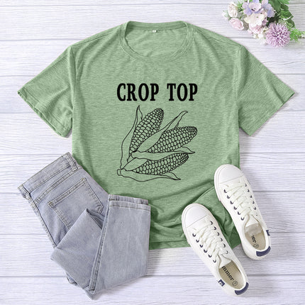 Cross-border Foreign Trade Amazon Crop Top Printed Short-sleeved Women's Summer Casual Loose Round Neck Casual All-match