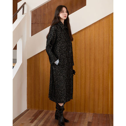 Row Style Lapel Wool Outwear for Women 25Ss Autumn and Winter Thickeneded Warm Loop Wool Lace-Up Windbreaker Style Woolen Outwear