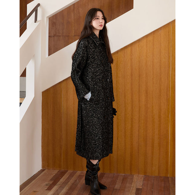 Row Style Lapel Wool Outwear for Women 25Ss Autumn and Winter Thickeneded Warm Loop Wool Lace-Up Windbreaker Style Woolen Outwear