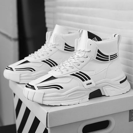 New High-Top Trendy Sneakers, Internet-Famous Leather Upper, Thick Sole, Versatile Dad Shoes