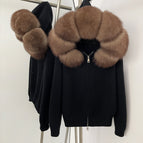 Black + leather imitation mink