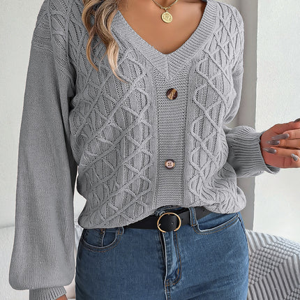 Clearance Sale: Instagram-Style Real-Shot Autumn and Winter Casual Buttoned Cable-Knit Lantern Sleeve Pullover Sweater, Independent Cross-Border Women's Fashion