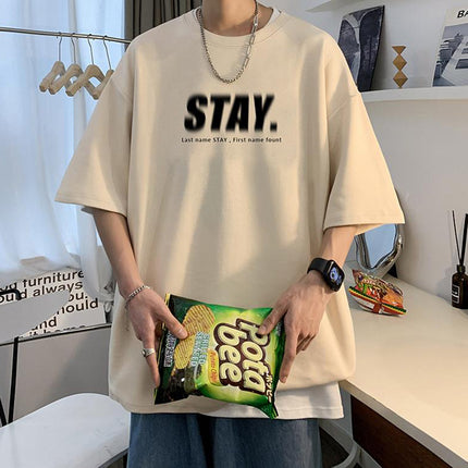 2024 Summer Short-sleeved Loose T-shirt Men's Trendy Brand Casual Half-sleeved Trendy T-shirt Base Shirt Five-sleeved Top