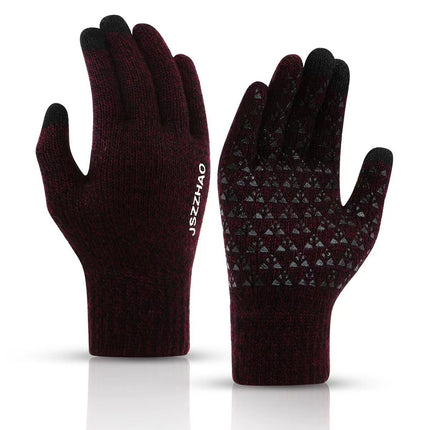 Knitted warm winter thickened brushed non-slip wool plush outdoor riding touch screen wear-resistant breathable windproof gloves