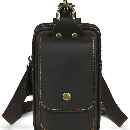 Cross-border Genuine Leather Men's Waist Bag Top Layer Cowhide Outdoor Backpack Crazy Horse Leather Belt Mobile Phone Bag