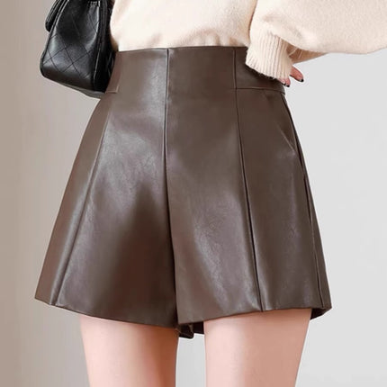 Pu Leather Shorts for Women, 2026 Autumn and Winter New Popular Style, Black High-Waisted A-Line Wide-Leg Loose Korean Style Boot Shorts